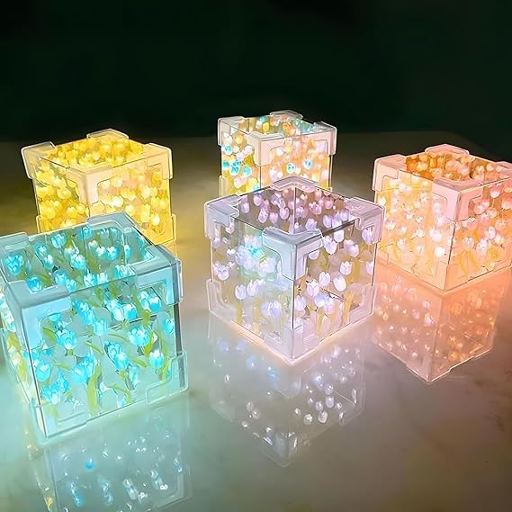 Tulip Cube Mirror Lamp, 30 Flowers Led Decorative Lamp, 2 In 1 Mirror & Table Ornaments For Bedroom Livingroom Desktop Decor Birthday Gift multicolor