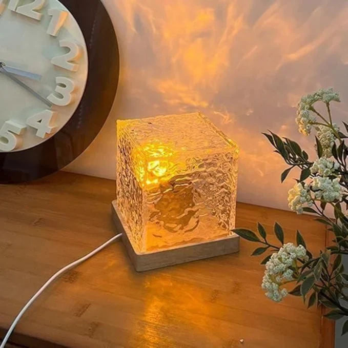 Ocean Wave Projector Lamp 3D Water Wave Effect Romantic LED Night Light Remote Control USB Crystal Table Lamp for Home Decor, Bedroom & Gift, Multicolor Light (Cube Shape)