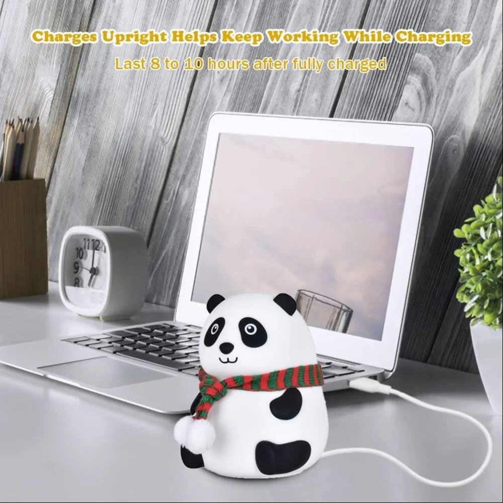 TrendTekk Rechargeable Silicone Panda Night Light for Kids | 7-Color LED Changing Lamp |Adorable Room Decor & Gift for Toddlers, Teens, & Valentine's Day Present| Soft BPA-Free Nightlight| Multicolour