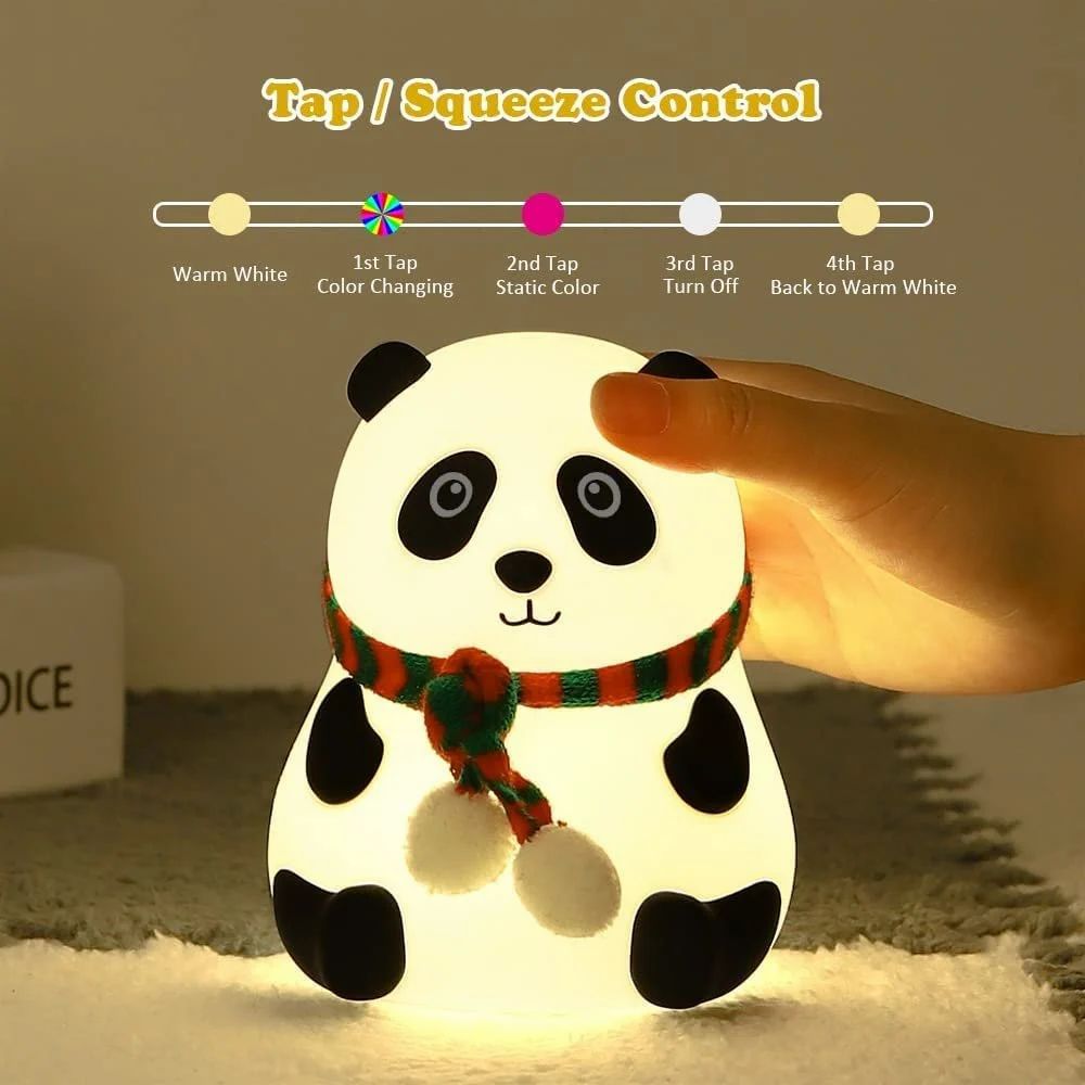 TrendTekk Rechargeable Silicone Panda Night Light for Kids | 7-Color LED Changing Lamp |Adorable Room Decor & Gift for Toddlers, Teens, & Valentine's Day Present| Soft BPA-Free Nightlight| Multicolour