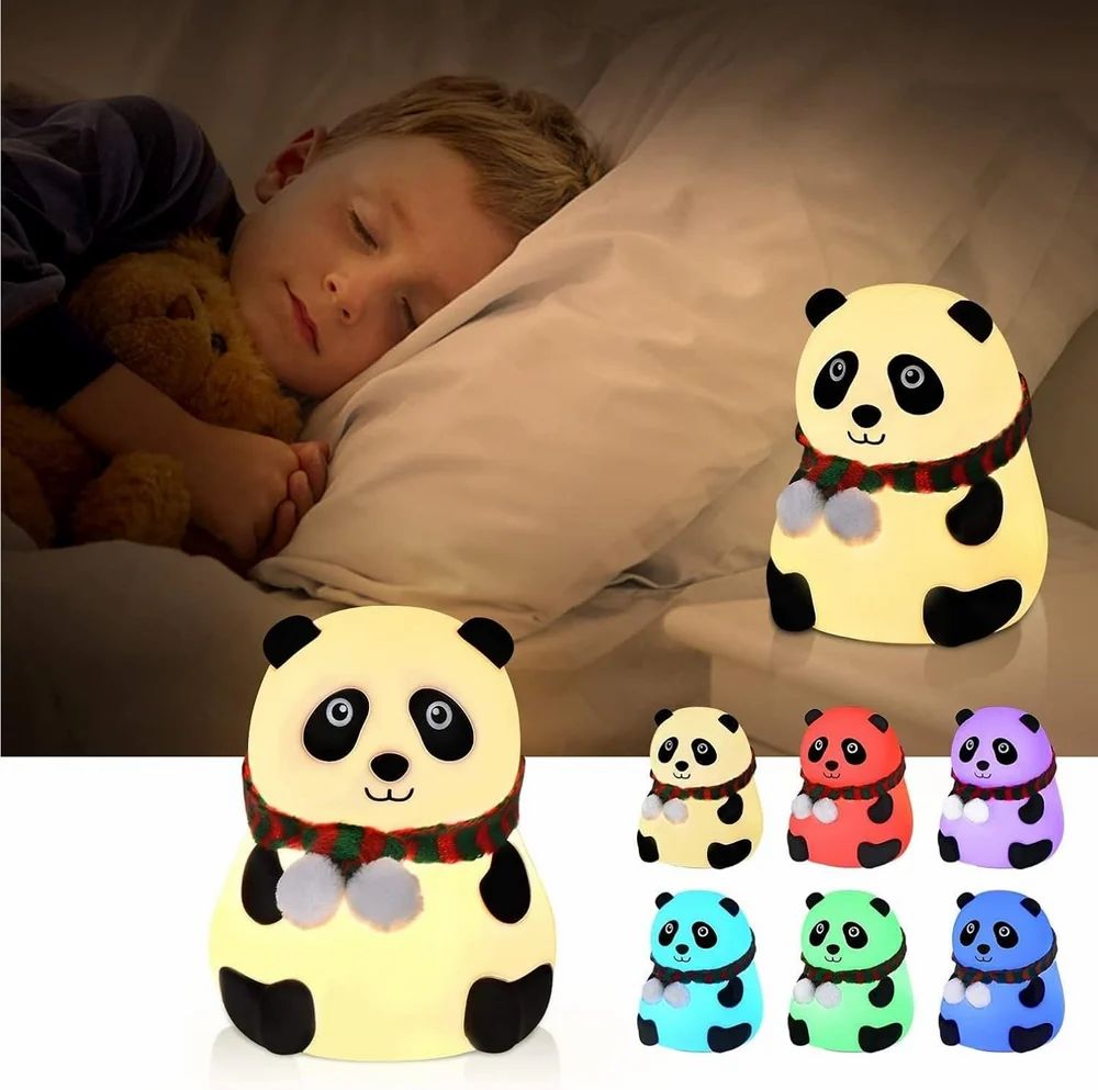 TrendTekk Rechargeable Silicone Panda Night Light for Kids | 7-Color LED Changing Lamp |Adorable Room Decor & Gift for Toddlers, Teens, & Valentine's Day Present| Soft BPA-Free Nightlight| Multicolour