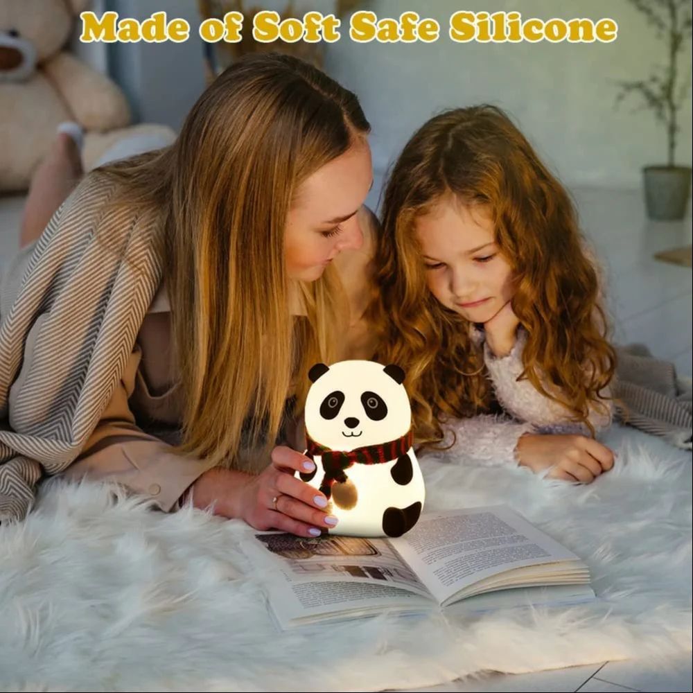 TrendTekk Rechargeable Silicone Panda Night Light for Kids | 7-Color LED Changing Lamp |Adorable Room Decor & Gift for Toddlers, Teens, & Valentine's Day Present| Soft BPA-Free Nightlight| Multicolour