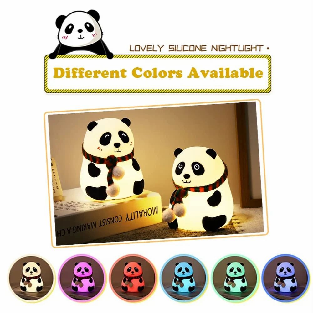 TrendTekk Rechargeable Silicone Panda Night Light for Kids | 7-Color LED Changing Lamp |Adorable Room Decor & Gift for Toddlers, Teens, & Valentine's Day Present| Soft BPA-Free Nightlight| Multicolour